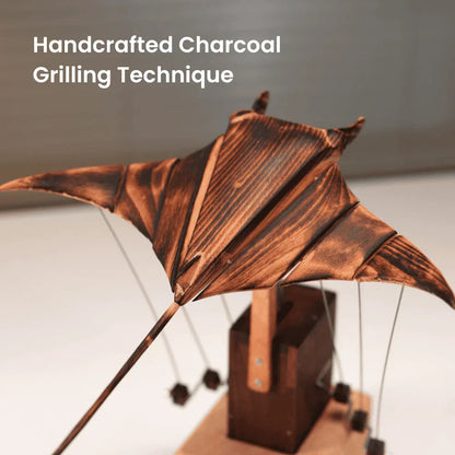 Artisan Wooden Manta Ray Automaton Retro Kinetic Desk Display Sculpture