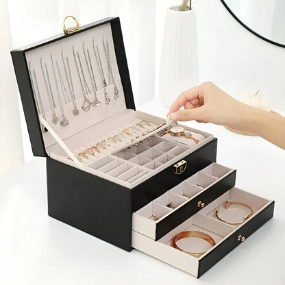 PU Leather Jewelry Box Organizer Multi Layer Jewelry Storage Case with Compartments