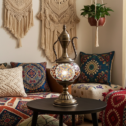 Turkish Mosaic Table Lamp Handcrafted Glass Vintage Mediterranean Romantic Bedside Light