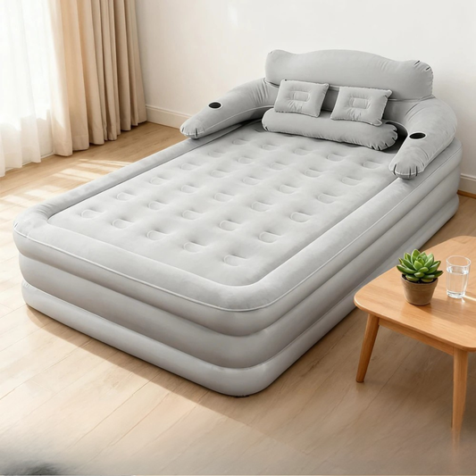 Gray 2-Person Inflatable Air Mattress 48cm High Folding Bed for Camping Home