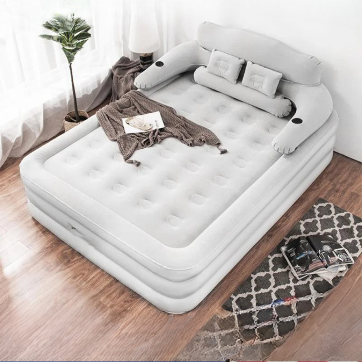 Air Mattress with Headboard Inflatable Bed Portable for Home Camping RV Travel