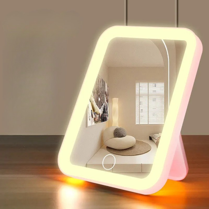 LED Vanity Makeup Mirror Touch Screen USB Rechargeable 3 Colors Dimmable Portable
