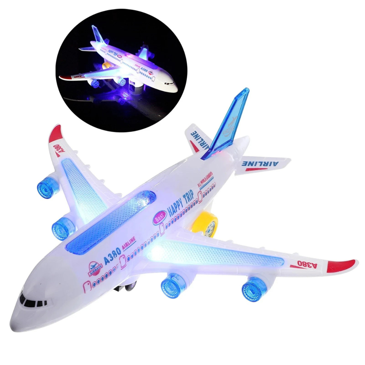 Electronic Airplane Toy with Music & Lights – Automatic Rotating Educational Plane