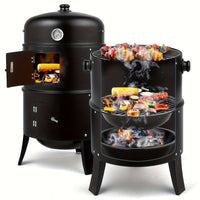 3-in-1 Charcoal Smoker Grill BBQ Fire Pit Portable Outdoor Camping Grill