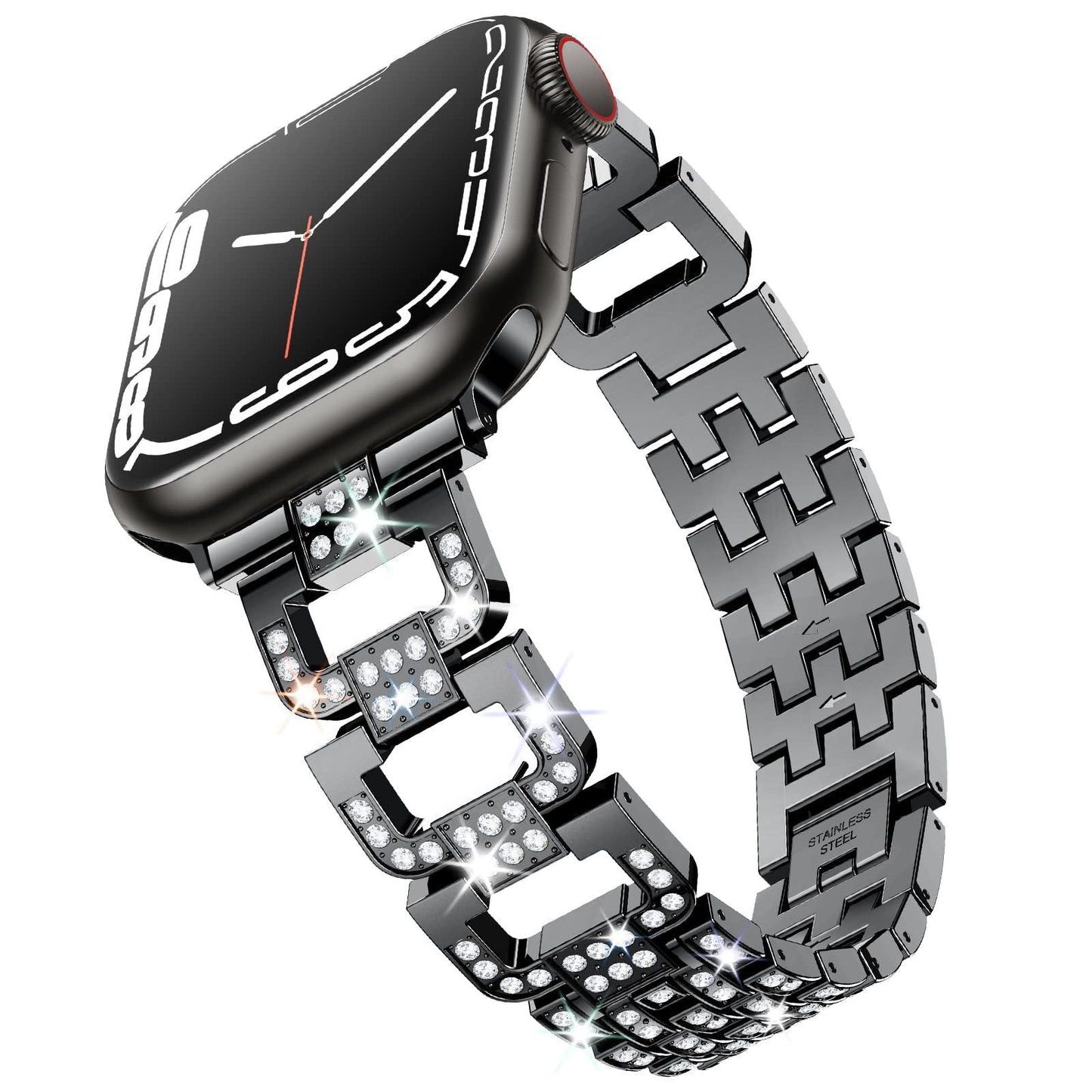 Bracelet en métal maillons D-Links habillés avec maillons entièrement incrustés de strass pour Apple Watch
