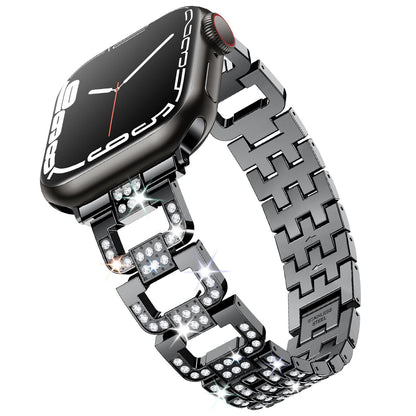 Bracelet en métal maillons D-Links habillés avec maillons entièrement incrustés de strass pour Apple Watch