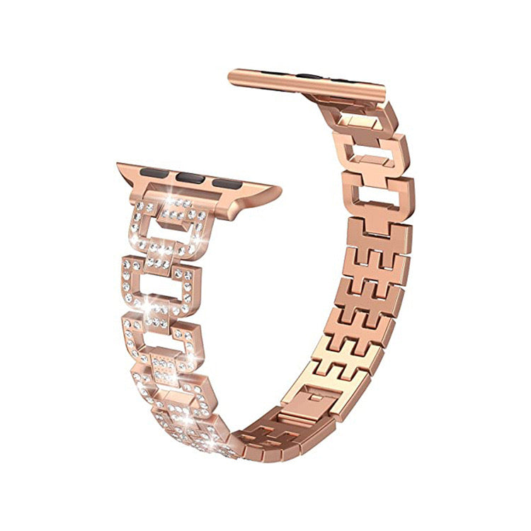 Bracelet en métal maillons D-Links habillés avec maillons entièrement incrustés de strass pour Apple Watch