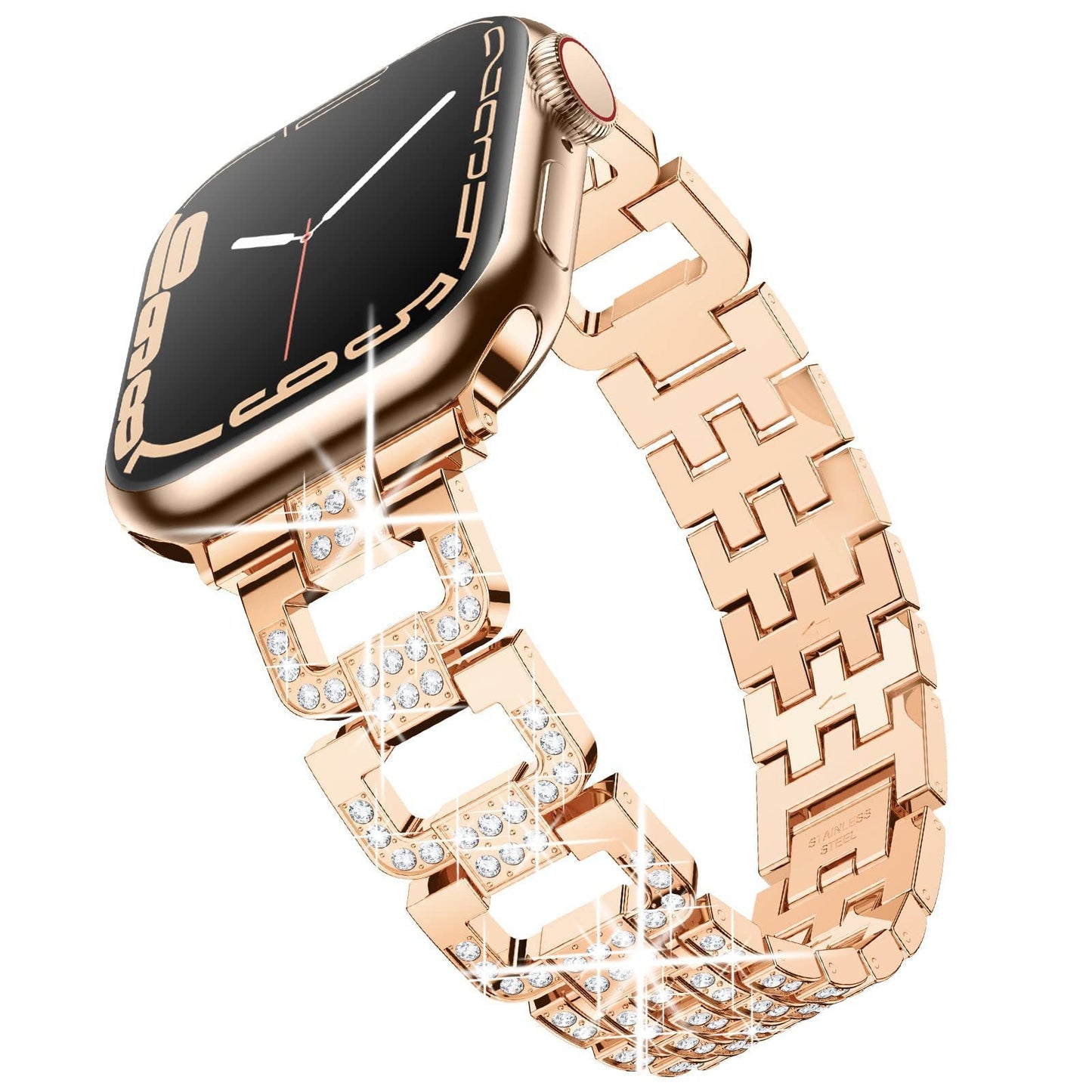 Bracelet en métal maillons D-Links habillés avec maillons entièrement incrustés de strass pour Apple Watch