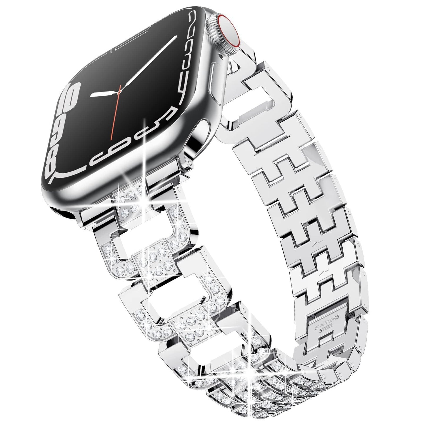 Bracelet en métal maillons D-Links habillés avec maillons entièrement incrustés de strass pour Apple Watch