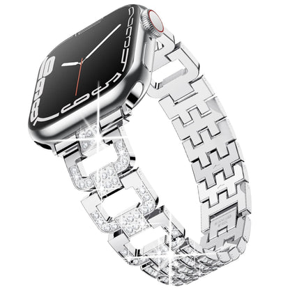 Bracelet en métal maillons D-Links habillés avec maillons entièrement incrustés de strass pour Apple Watch