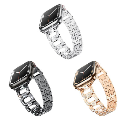 Bracelet en métal maillons D-Links habillés avec maillons entièrement incrustés de strass pour Apple Watch
