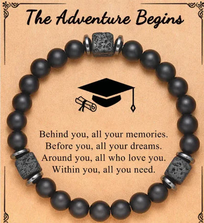 Black Matte Volcanic Stone Bracelet with Card