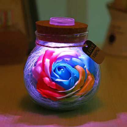 Lucky Star Glass Bottle Soap Flower Night Light with Optional Remote