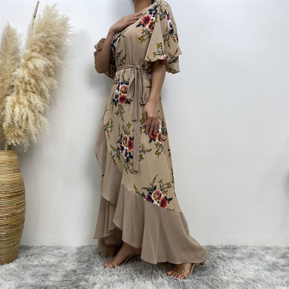 Plus Size Ladies Printed Chiffon Panel Fashion Dress
