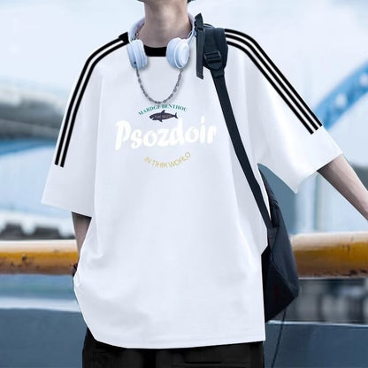 Hip Hop Loose National Fashion Brand Contrast Color Striped Three Bars Top