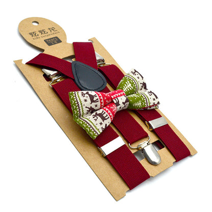 New Children's Suspender Printed Bow Tie Set