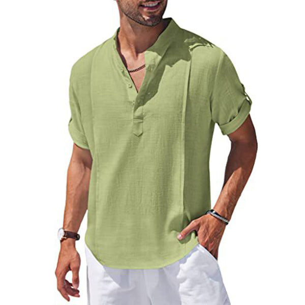 Henley Linen Men’s Beach Shirt – Short Sleeve Summer Top | S–XXL