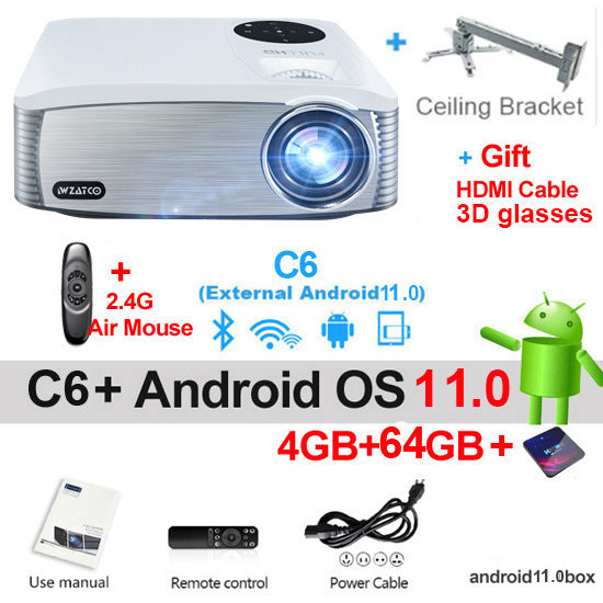 Smart Android 4K HD Projector – 1080P Home & School Laser Projector