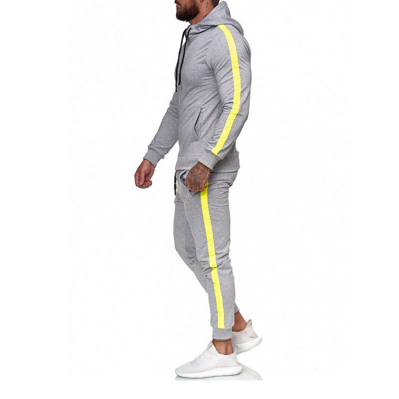 Men's Hooded Zip-Up Athletic Tracksuit Set – Slim Fit Muscle Workout Suit for Gym & Casual Wear