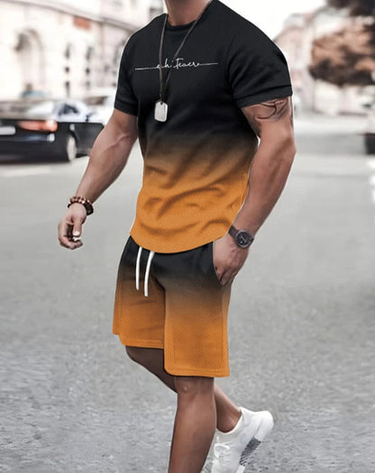 Traje deportivo informal de verano de manga corta con estampado digital 3D
