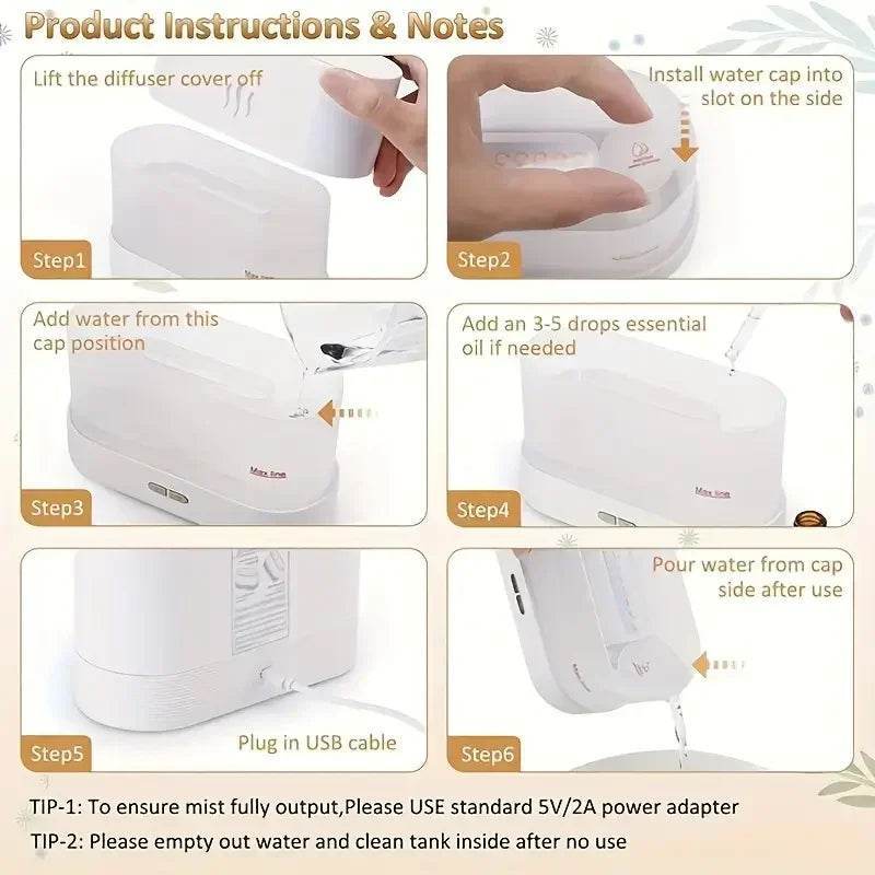 Simulated Flame Aroma Diffuser & Ultrasonic Cool Mist Maker – LED Bonfire Humidifier