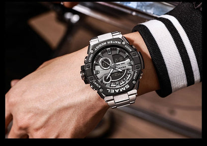 Men's Waterproof Double Display Watch – Alloy Steel Belt