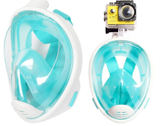 Masque intégral de plongée avec tuba, anti-buée, en silicone, avec tuba sec et support de caméra