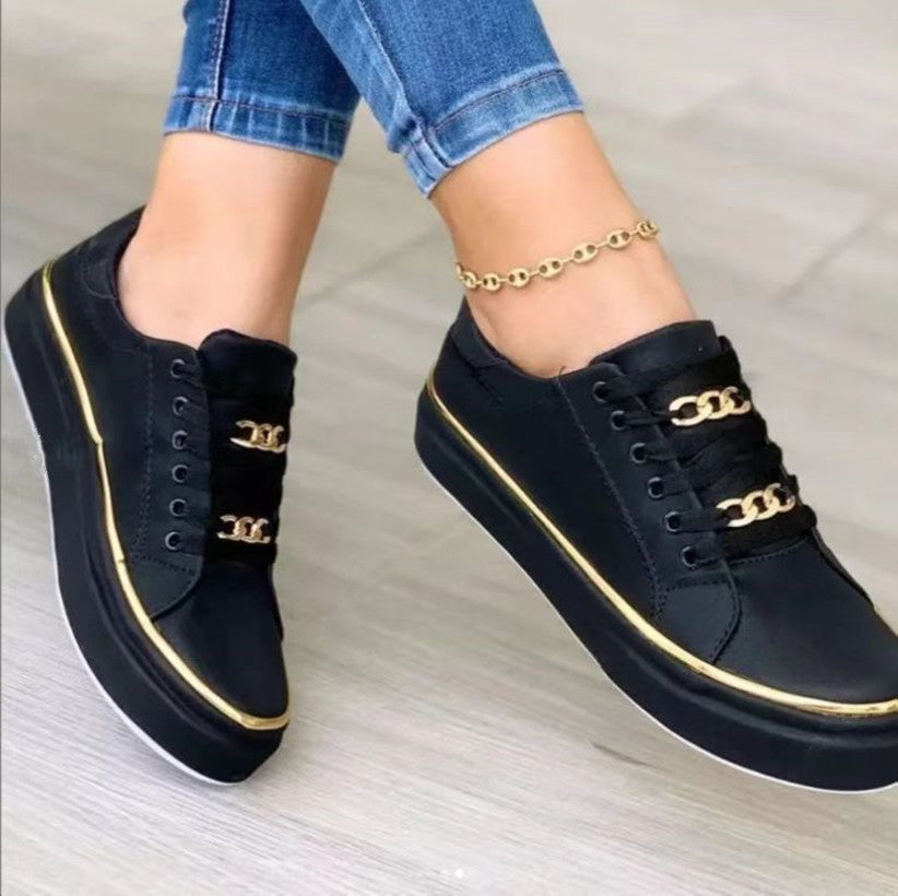 Chaussures plates à chaîne, mocassins à semelle épaisse, chaussures de sport pour femmes
