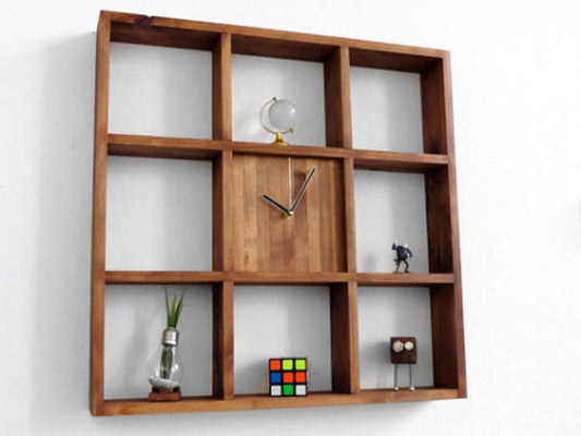 Reloj de pared cuadrado de madera creativo con caja de almacenamiento