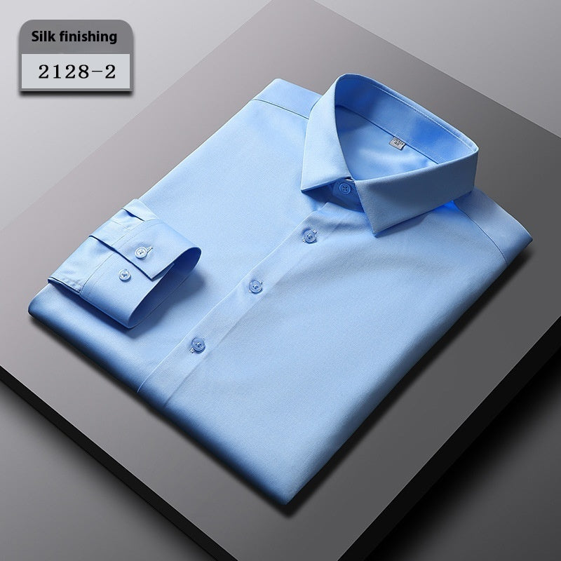 Elastic Silk Men's Long-sleeved Non-ironing Solid Color Breathable Shirt