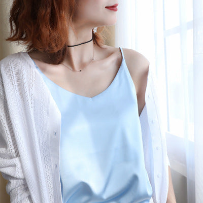 Silk V-Neck Sleeveless Women’s Tank Top – 7 Colors | S–2XL
