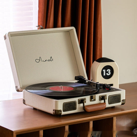 Tourne-disque Rétro Phonographe Bluetooth Portable Valise en Cuir