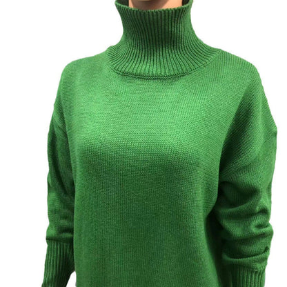 Pull en maille oversize rose vif à col roulé | Pull de fête fuchsia à col montant pour femme