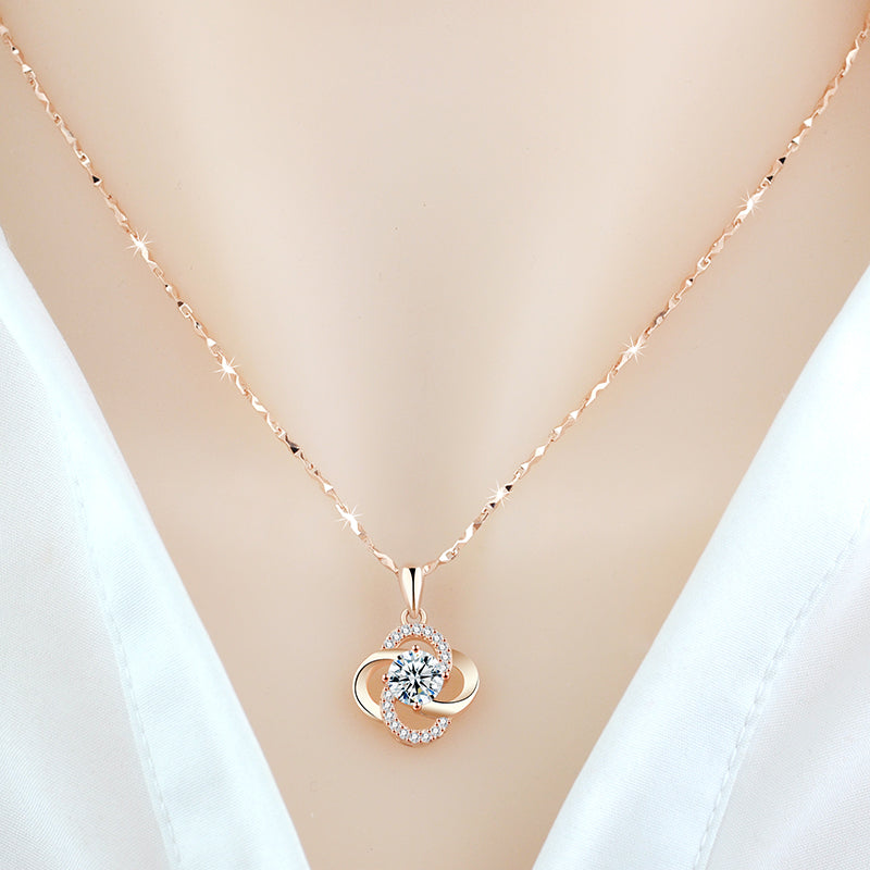 Collar de Plata de Ley 925 Bañado en Oro Rosa de 18k Collar de Trébol para Mujer Cadena de Clavícula para Regalo de Cumpleaños o San Valentín de Novia