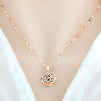 Collar de Plata de Ley 925 Bañado en Oro Rosa de 18k Collar de Trébol para Mujer Cadena de Clavícula para Regalo de Cumpleaños o San Valentín de Novia