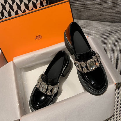 Big Water Diamond Round Head Thick High Heel Single Shoe Girl