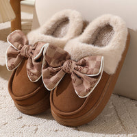 Lindas zapatillas de felpa con nudo de lazo para invierno, cálidas, para interiores, dormitorio, para mujer, a la moda, de suela gruesa, para casa