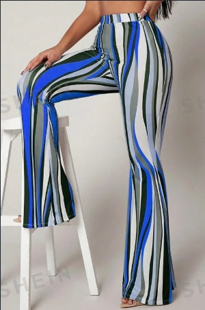 Pantalones acampanados de tiro alto a rayas