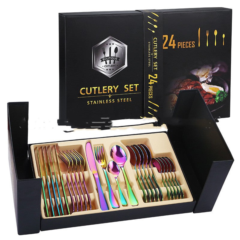 Juego de cubiertos de acero inoxidable en estuche de regalo