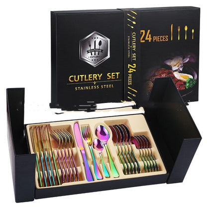 Juego de cubiertos de acero inoxidable en estuche de regalo