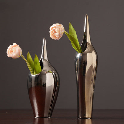 Living Room Porch Decoration European Style Silver Creative Ceramic Vase