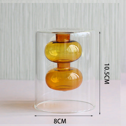 Retro Glass Vase Flower Transparent Brown Yellow Simple Table Setting Art