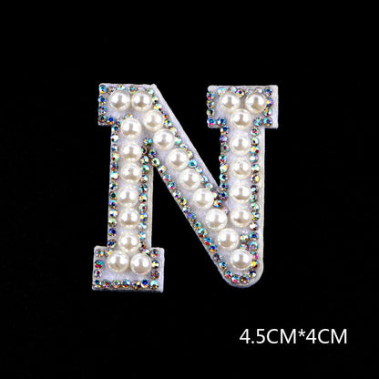 Pearl Rhinestone Cloth Sticker-Letter A-White-2 Pack