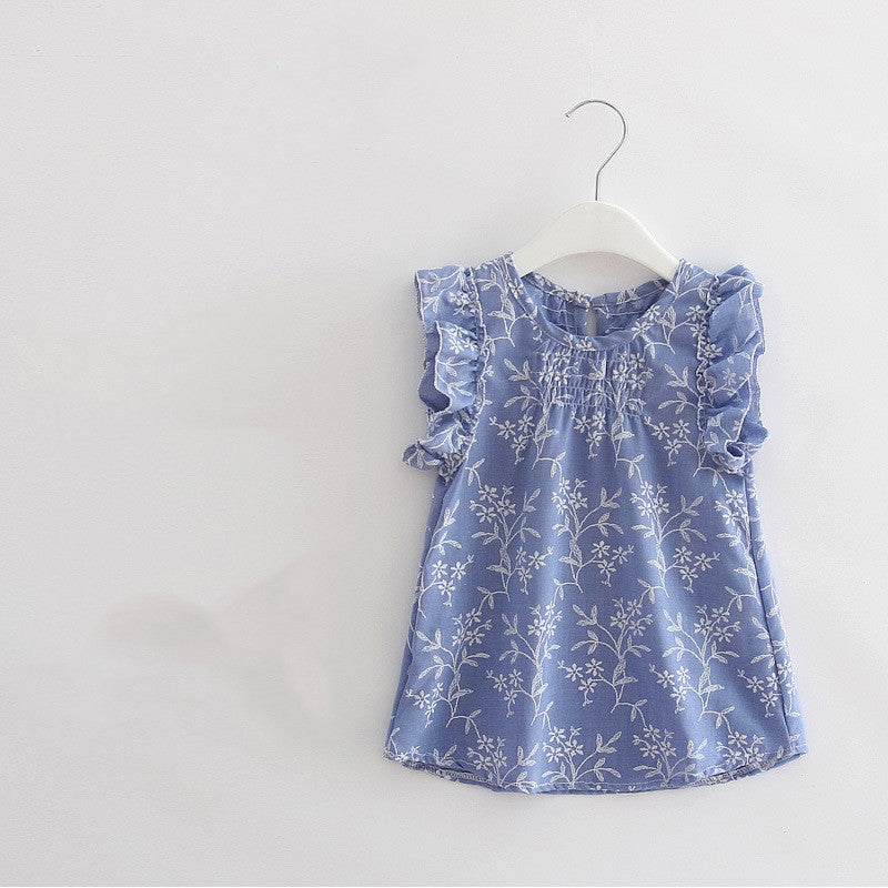 Joli haut pour filles à manches volantes en coton et lin fins