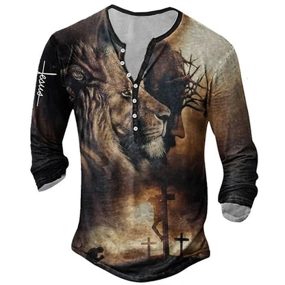 European And American Digital Printing Men's Long-sleeved Medieval T-shirt