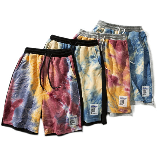 Pantalones cortos de verano para hombre, tie-dye, con cordón, holgados, estampados, de tendencia