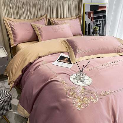 Juego de ropa de cama de cuatro piezas de algodón puro y seda lavada bordada
