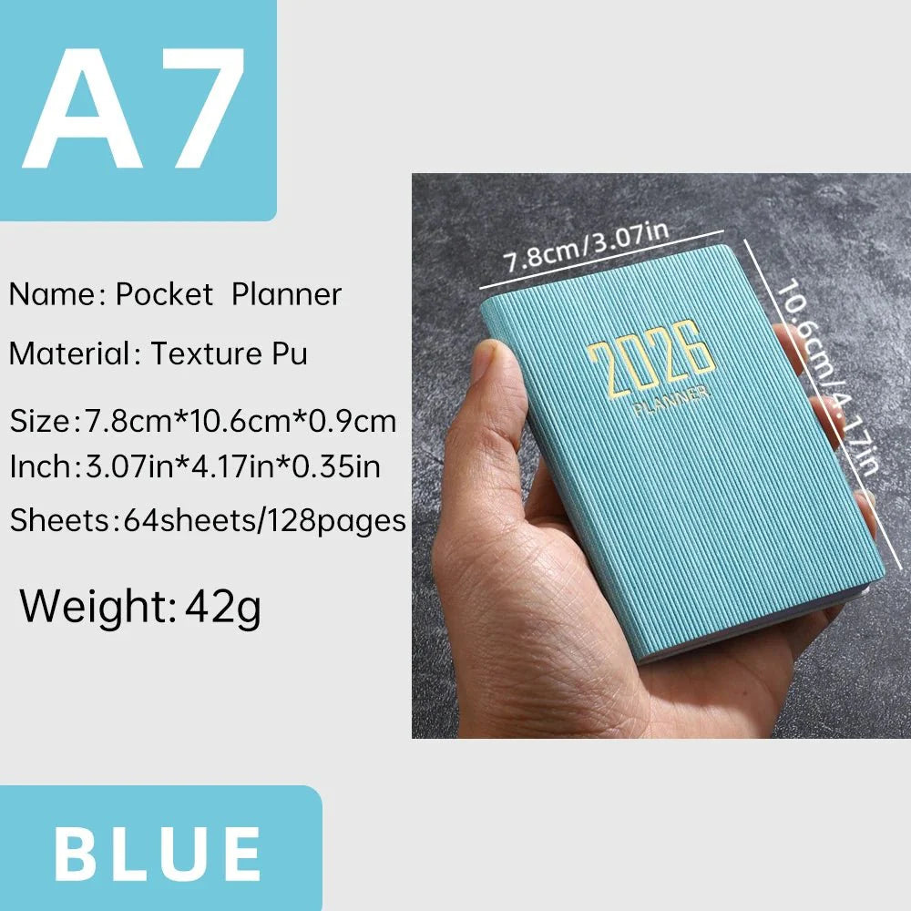 A7 2026 English Planner Book – Mini Pocket Weekly Calendar