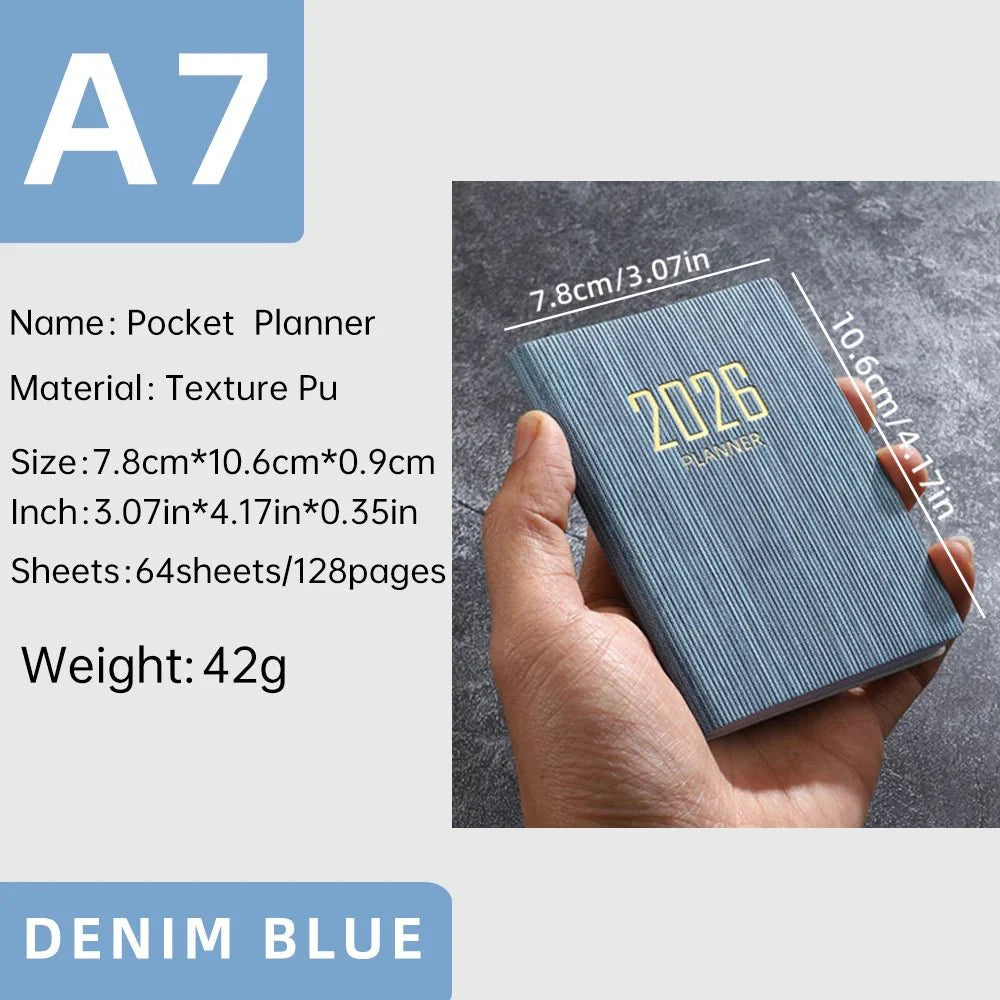 A7 2026 English Planner Book – Mini Pocket Weekly Calendar
