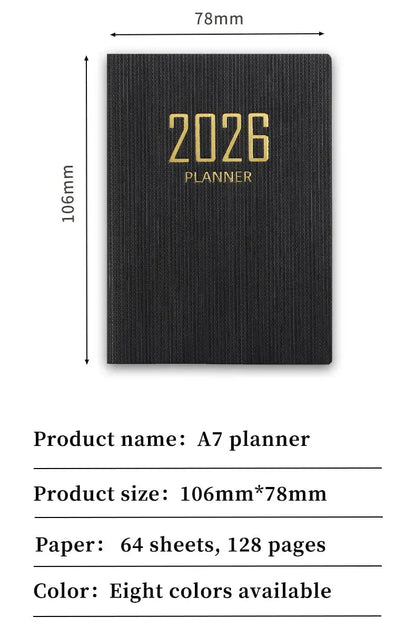 A7 2026 English Planner Book – Mini Pocket Weekly Calendar